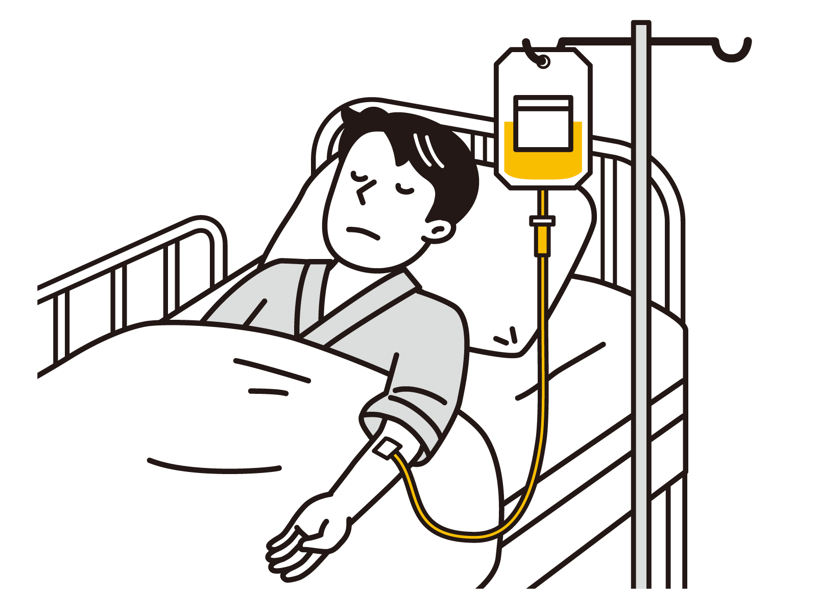 点滴されてる男性の画像